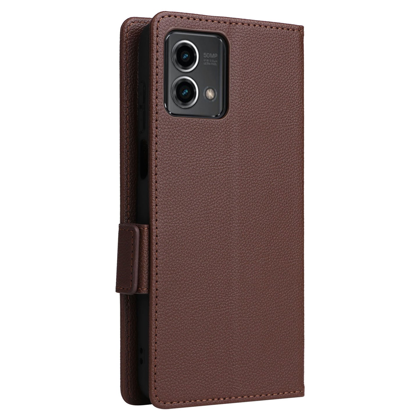 Phone Case for Motorola Moto G Stylus (2023) Litchi Texture PU Leather Wallet Stand Cover - Brown