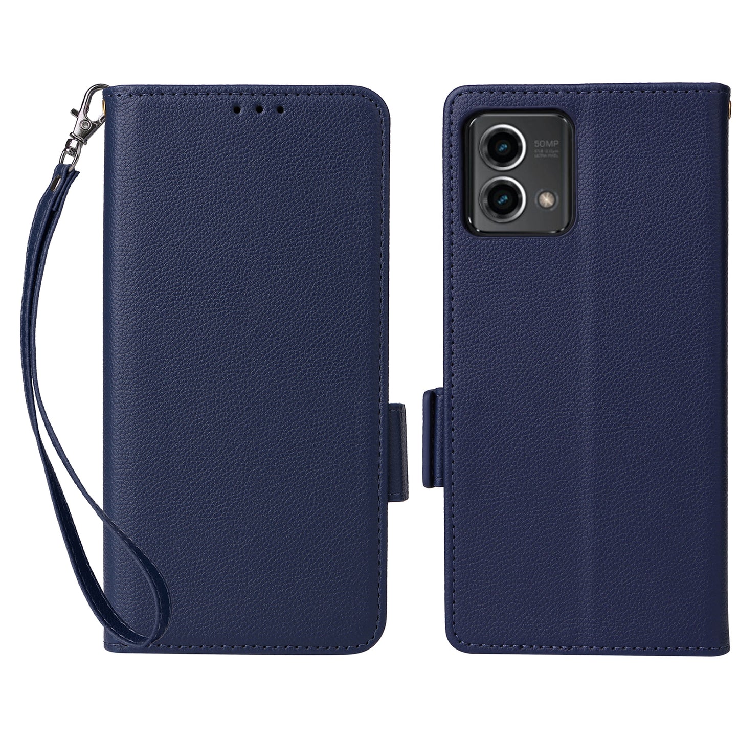 Phone Case for Motorola Moto G Stylus (2023) Litchi Texture PU Leather Wallet Stand Cover - Dark Blue