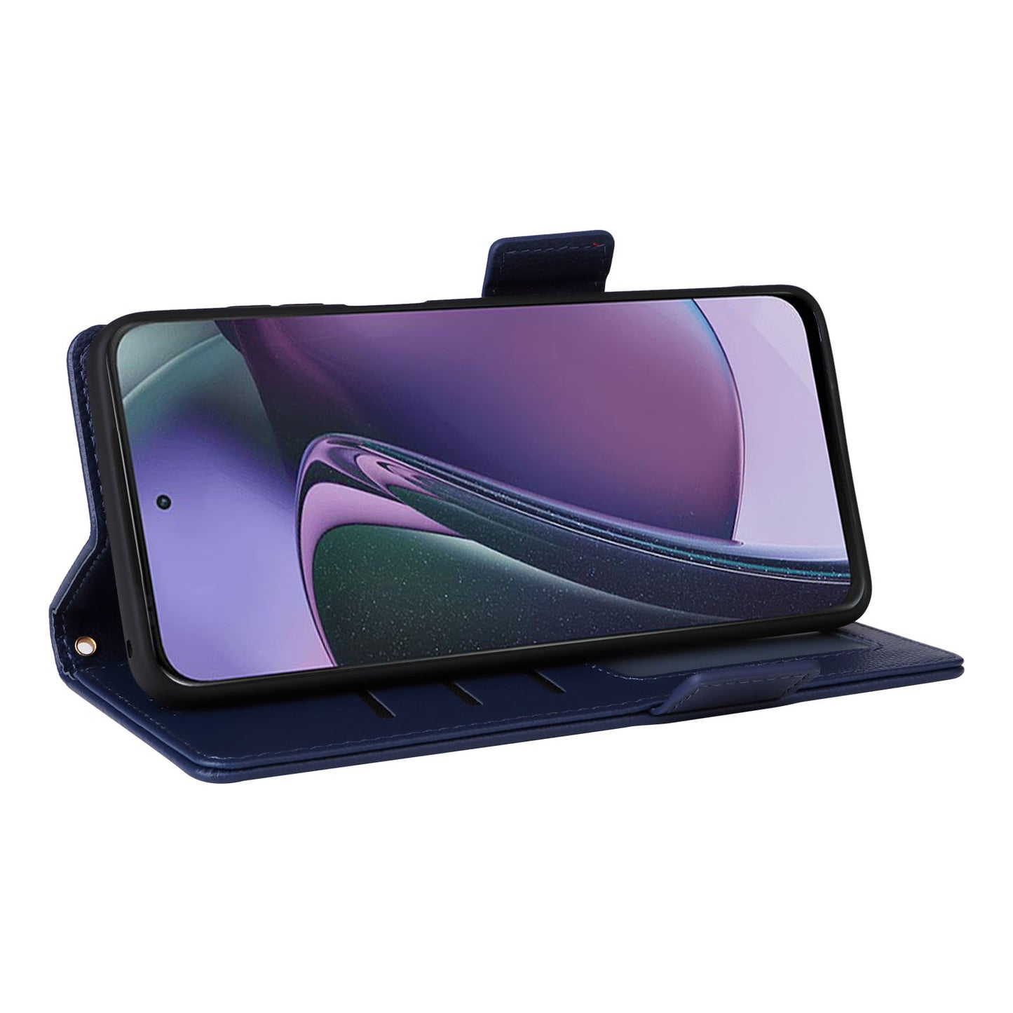 Phone Case for Motorola Moto G Stylus (2023) Litchi Texture PU Leather Wallet Stand Cover - Dark Blue