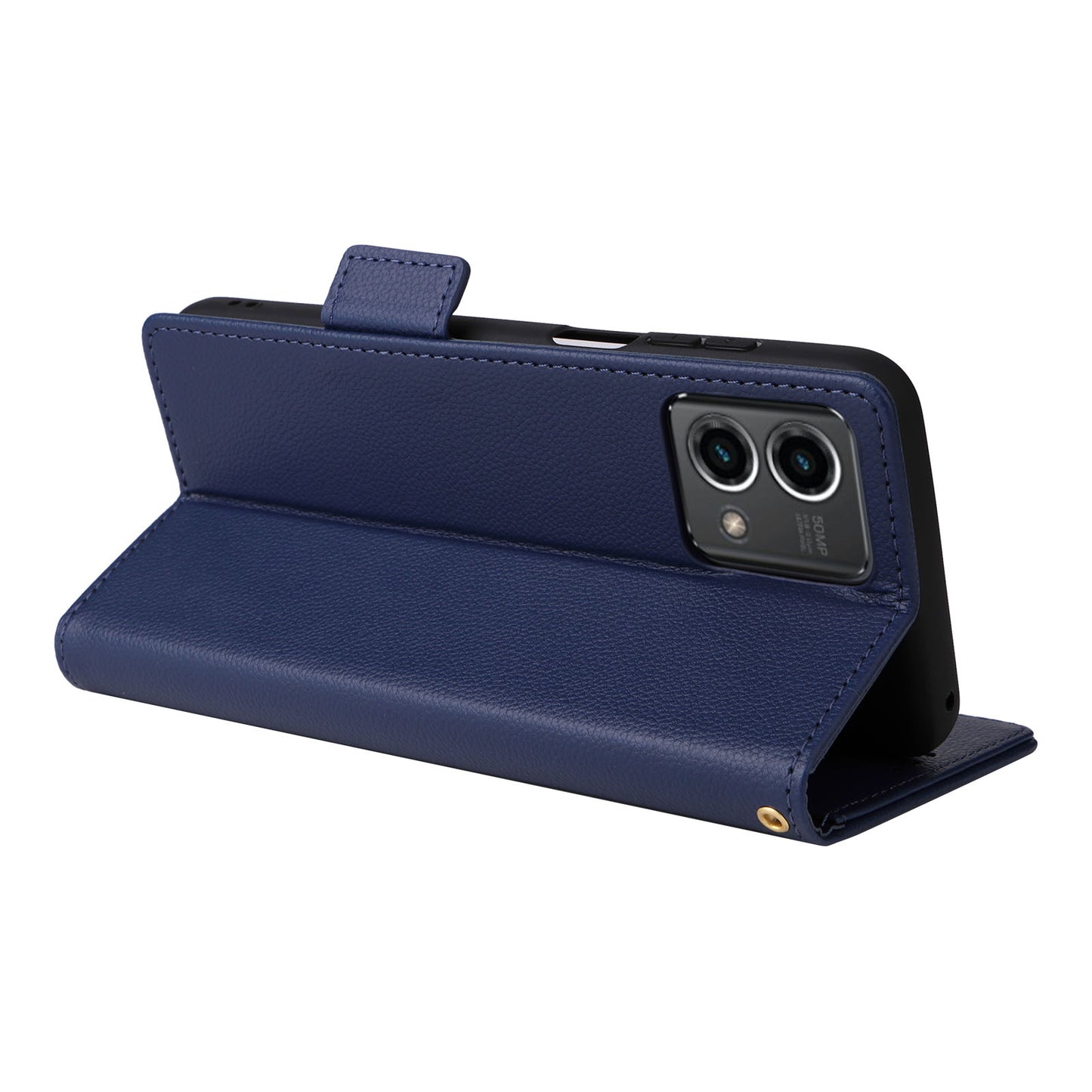 Phone Case for Motorola Moto G Stylus (2023) Litchi Texture PU Leather Wallet Stand Cover - Dark Blue