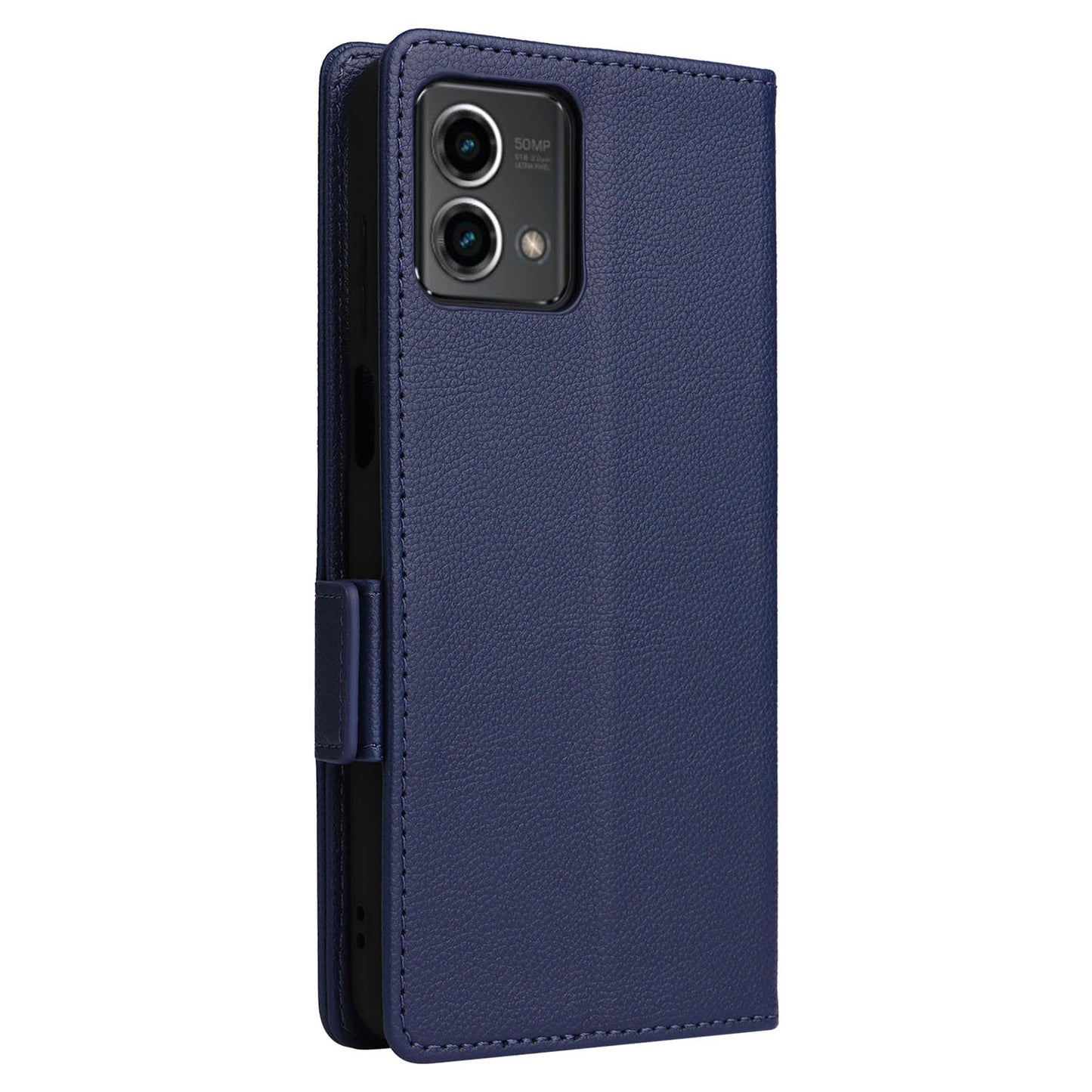 Phone Case for Motorola Moto G Stylus (2023) Litchi Texture PU Leather Wallet Stand Cover - Dark Blue