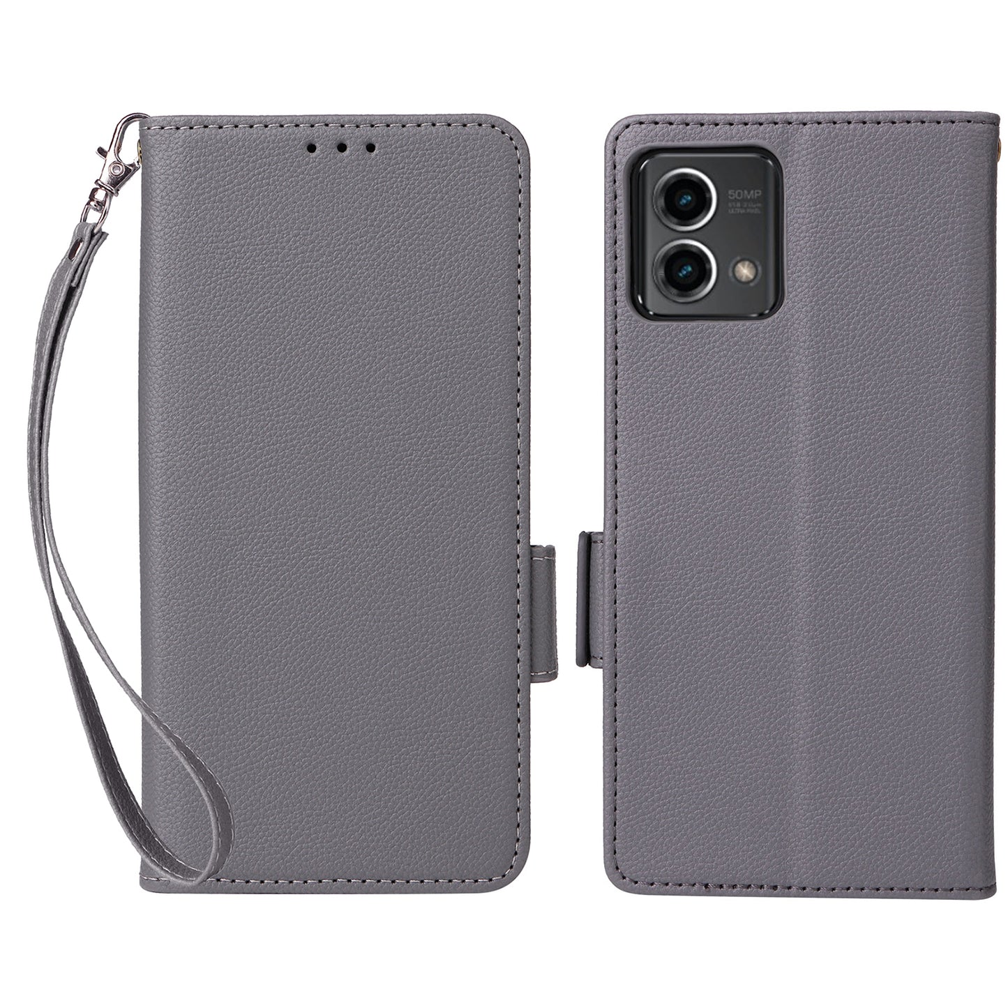 Phone Case for Motorola Moto G Stylus (2023) Litchi Texture PU Leather Wallet Stand Cover - Grey