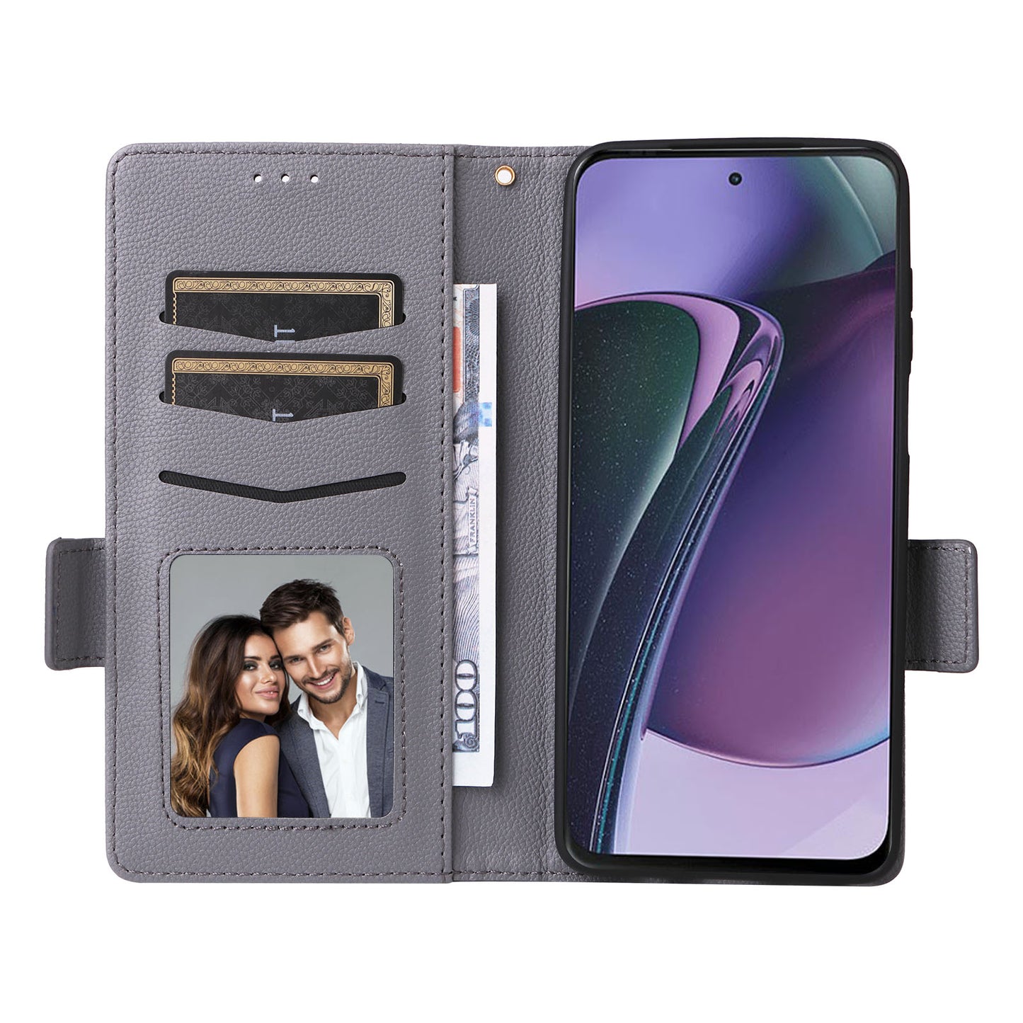 Phone Case for Motorola Moto G Stylus (2023) Litchi Texture PU Leather Wallet Stand Cover - Grey