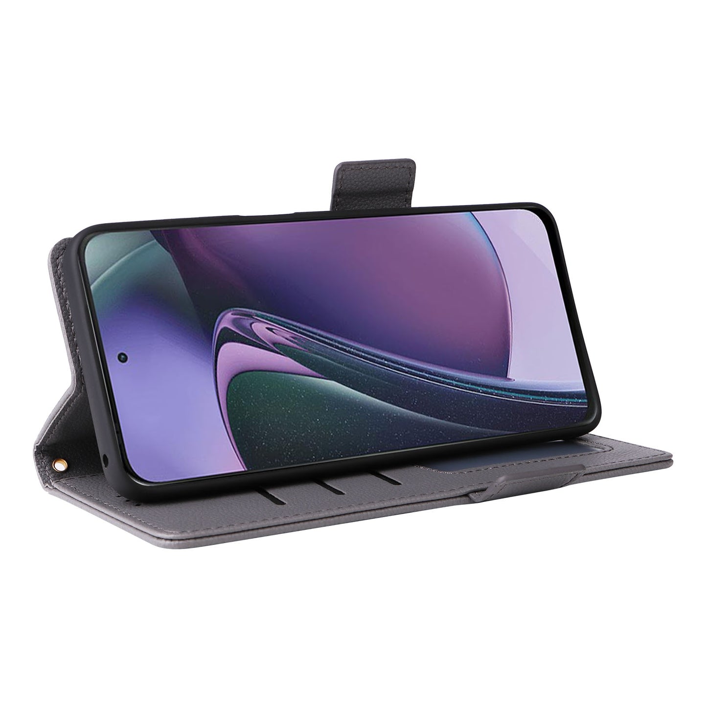 Phone Case for Motorola Moto G Stylus (2023) Litchi Texture PU Leather Wallet Stand Cover - Grey