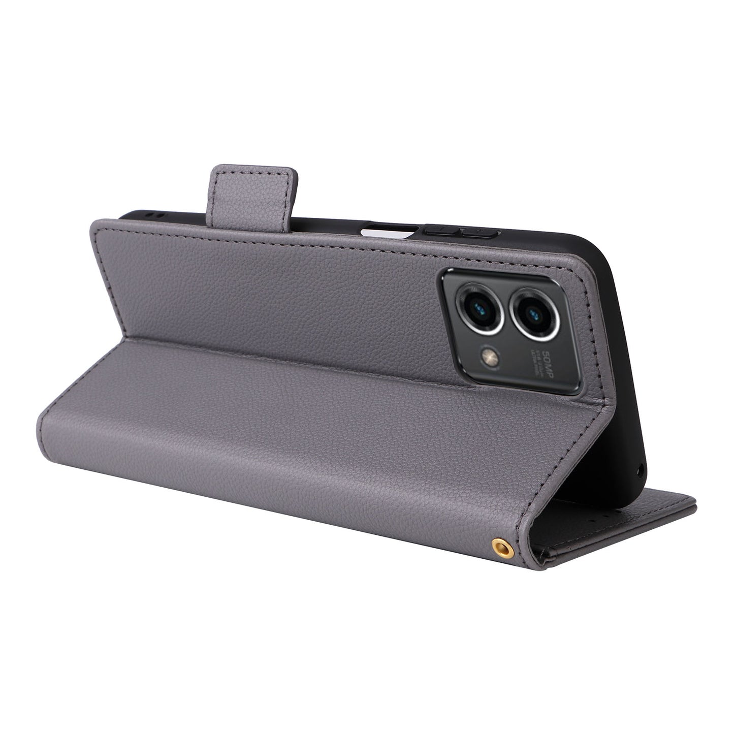 Phone Case for Motorola Moto G Stylus (2023) Litchi Texture PU Leather Wallet Stand Cover - Grey