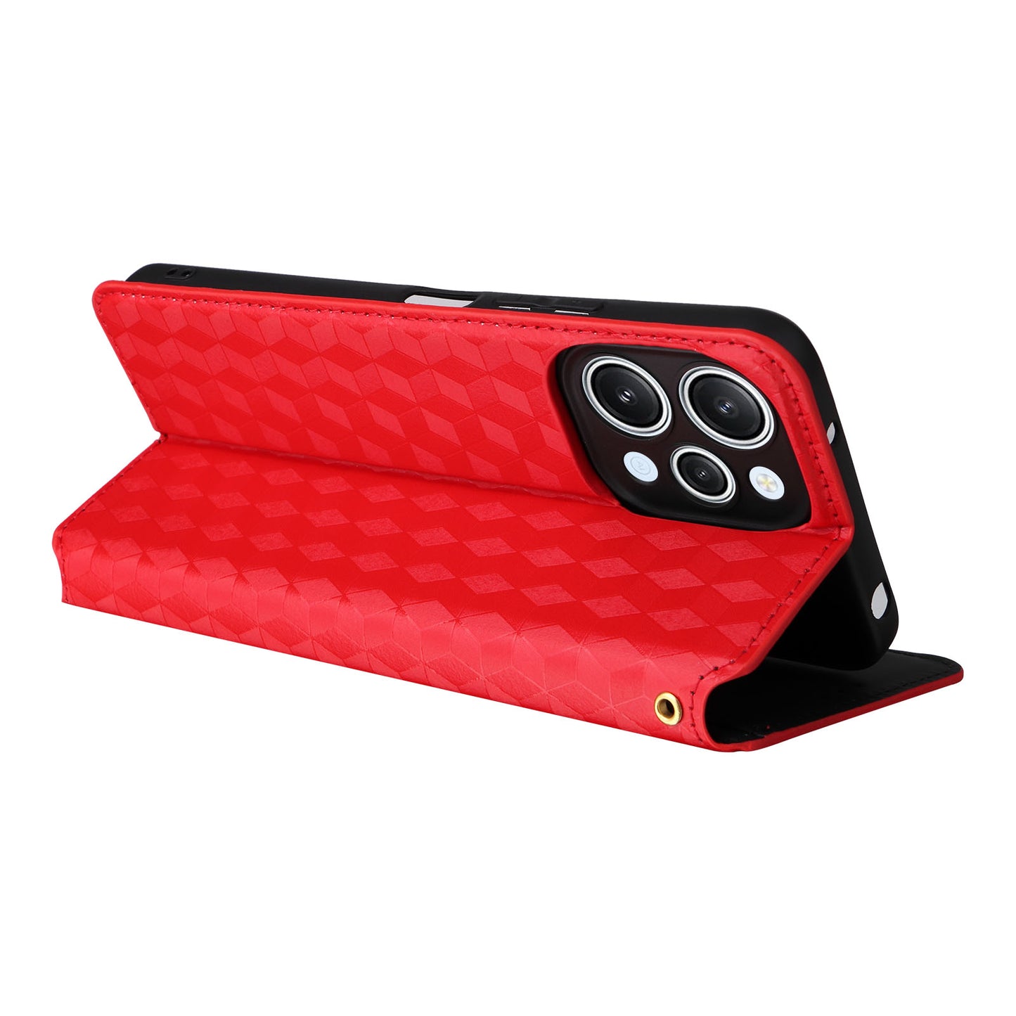 Flip Stand Phone Case for Xiaomi Redmi 12 4G Rhombus Imprinted PU Leather Wallet Cover - Red