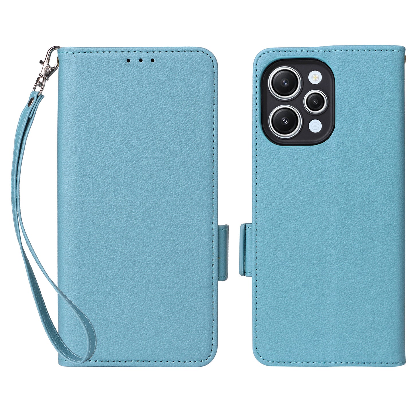Uniqkart for Xiaomi Redmi 12 4G Litchi Texture Stand Phone Case Anti-fall PU Leather Wallet Cover - Baby Blue