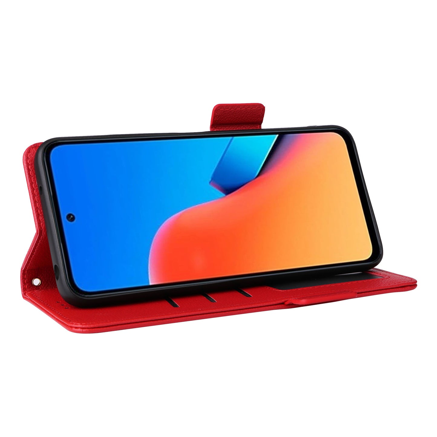 Uniqkart for Xiaomi Redmi 12 4G Litchi Texture Stand Phone Case Anti-fall PU Leather Wallet Cover - Red