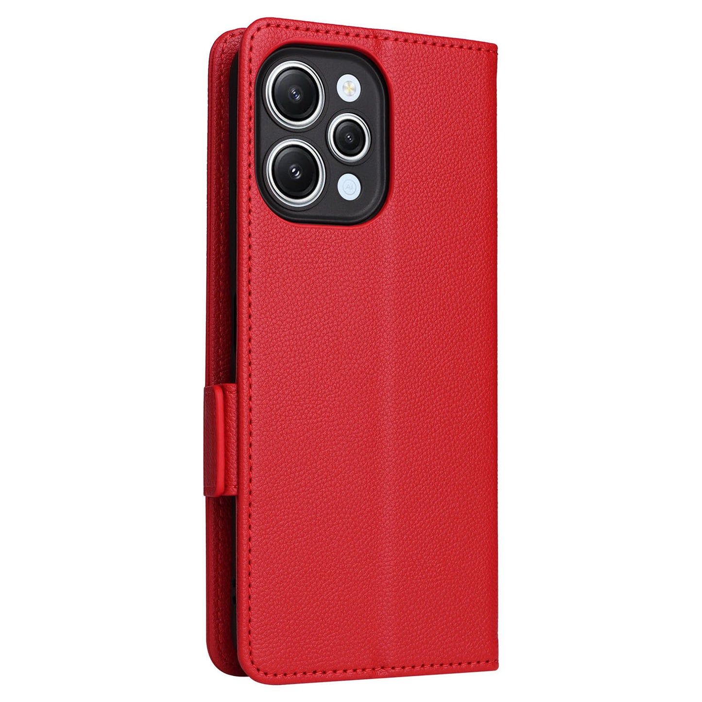 Uniqkart for Xiaomi Redmi 12 4G Litchi Texture Stand Phone Case Anti-fall PU Leather Wallet Cover - Red