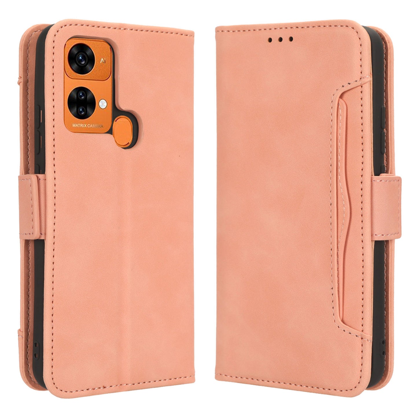 Uniqkart for Oukitel C33 PU Leather Wallet Case Multiple Card Slots Phone Cover with Stand - Pink