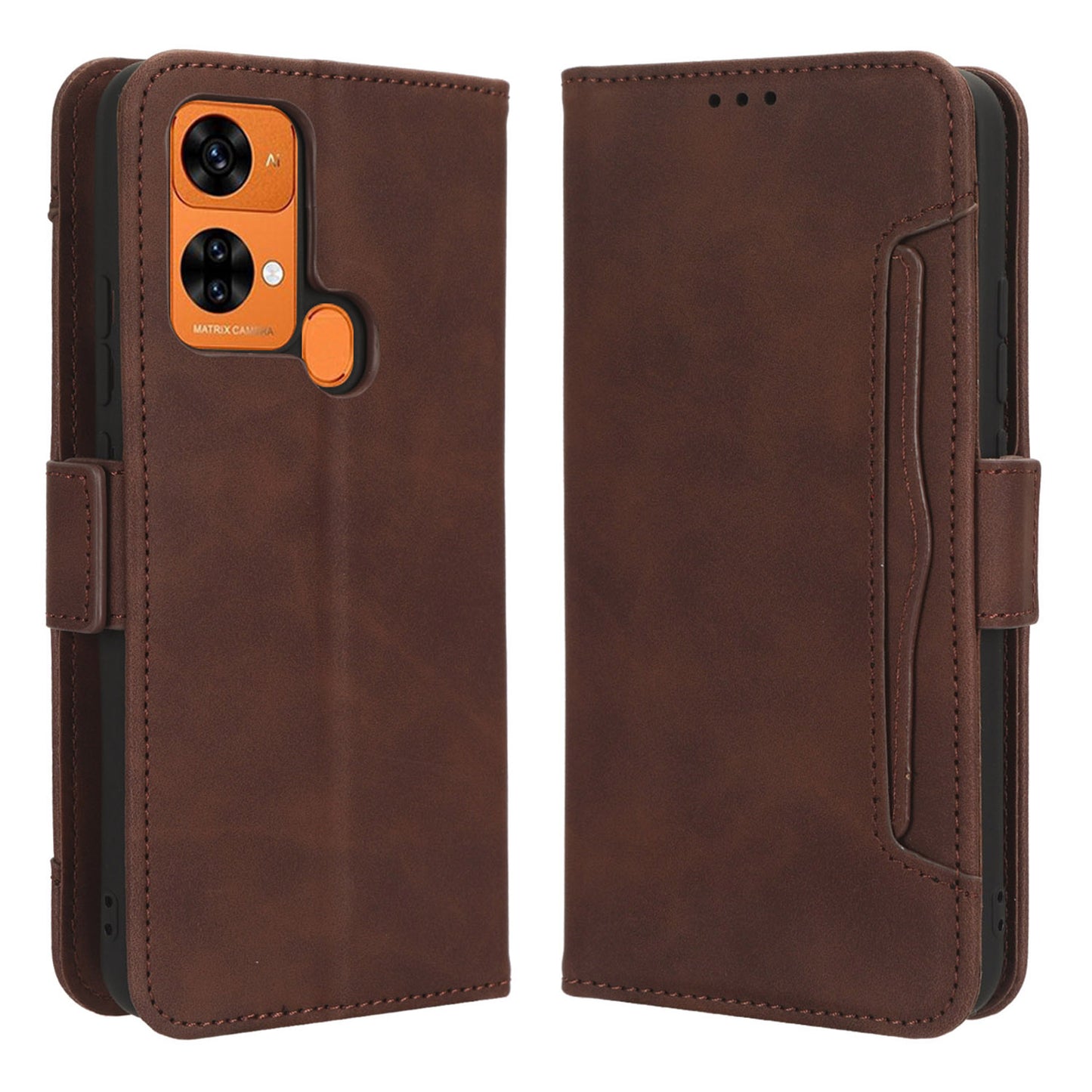 Uniqkart for Oukitel C33 PU Leather Wallet Case Multiple Card Slots Phone Cover with Stand - Brown