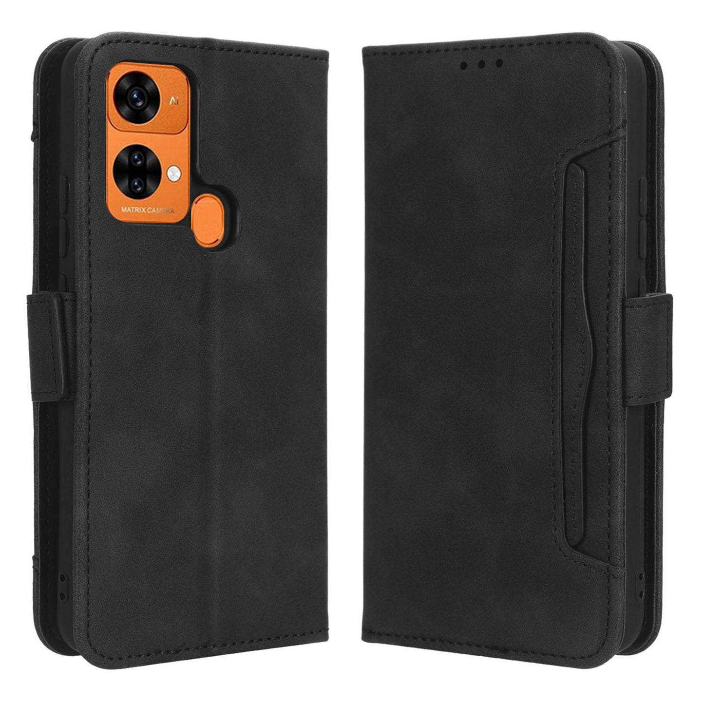 Uniqkart for Oukitel C33 PU Leather Wallet Case Multiple Card Slots Phone Cover with Stand - Black