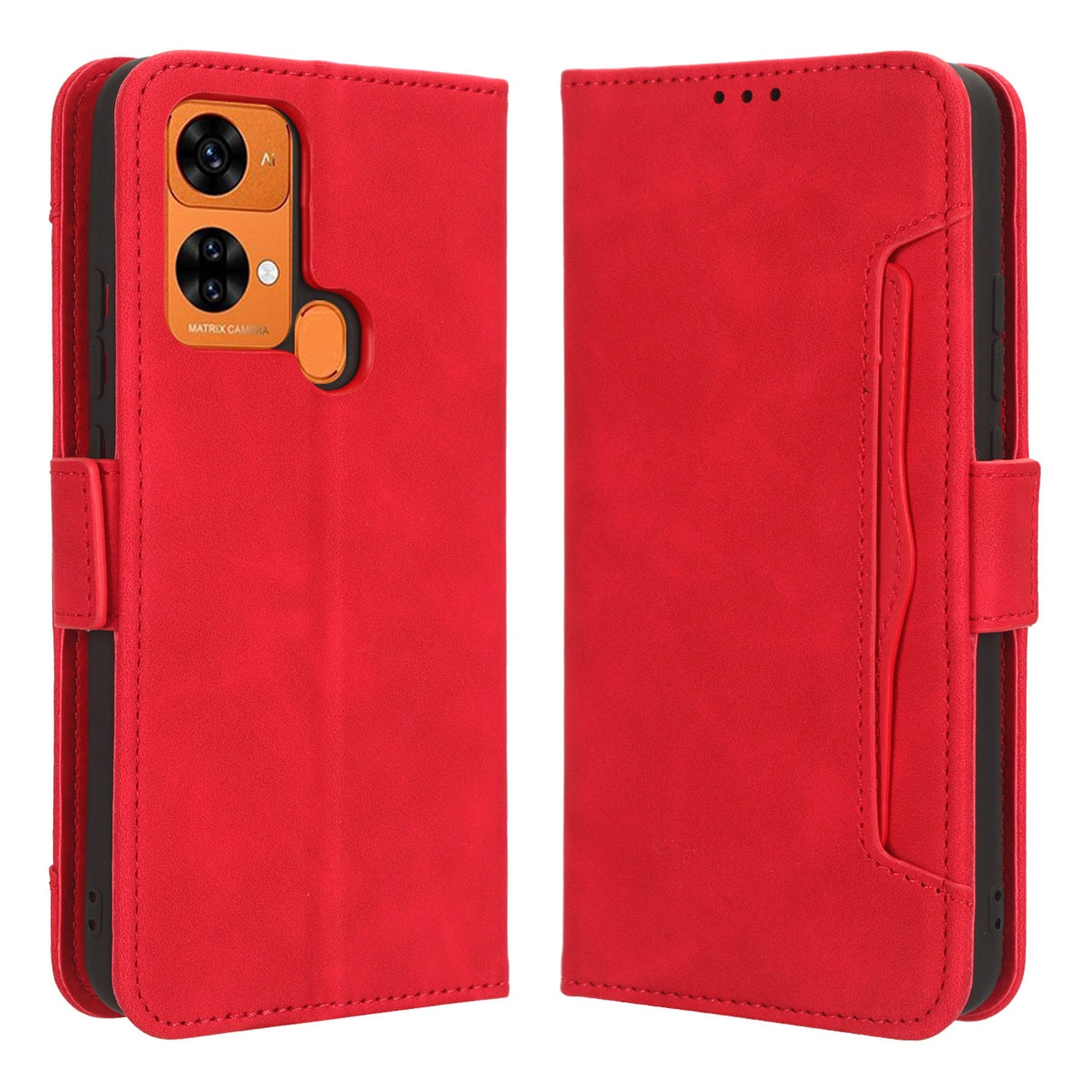 Uniqkart for Oukitel C33 PU Leather Wallet Case Multiple Card Slots Phone Cover with Stand - Red