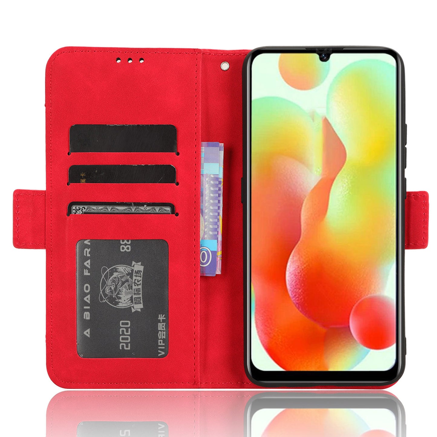 Uniqkart for Oukitel C33 PU Leather Wallet Case Multiple Card Slots Phone Cover with Stand - Red