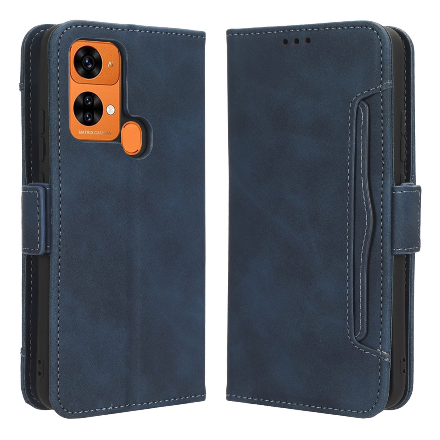 Uniqkart for Oukitel C33 PU Leather Wallet Case Multiple Card Slots Phone Cover with Stand - Blue