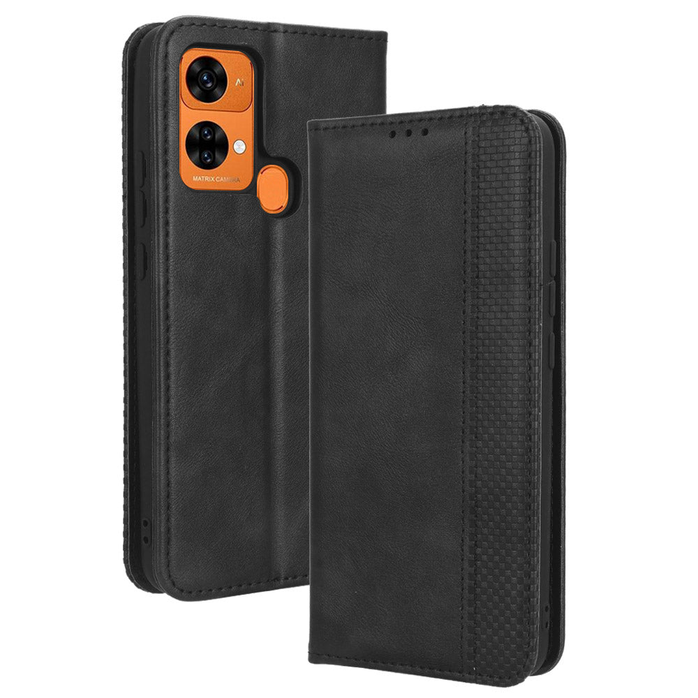 Retro Phone Case for Oukitel C33 , PU Leather Stand Wallet Phone Cover - Black