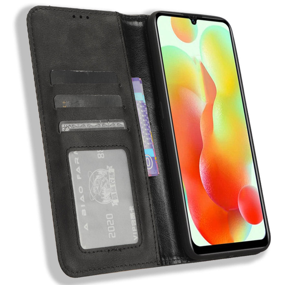 Retro Phone Case for Oukitel C33 , PU Leather Stand Wallet Phone Cover - Black