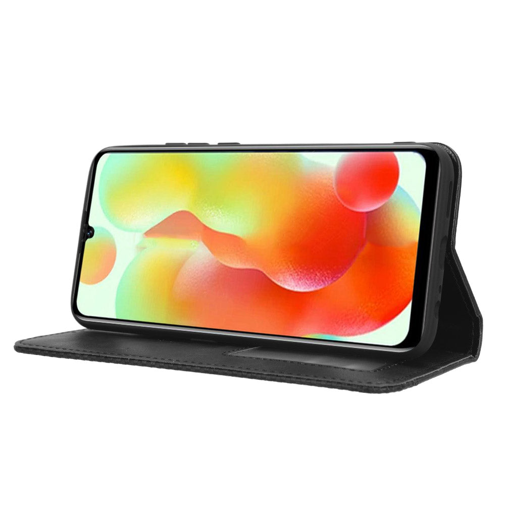 Retro Phone Case for Oukitel C33 , PU Leather Stand Wallet Phone Cover - Black