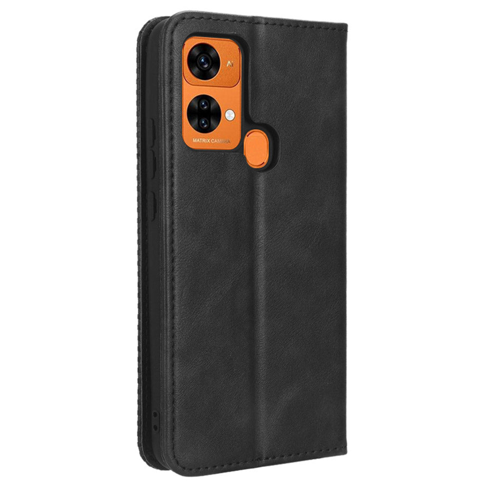 Retro Phone Case for Oukitel C33 , PU Leather Stand Wallet Phone Cover - Black