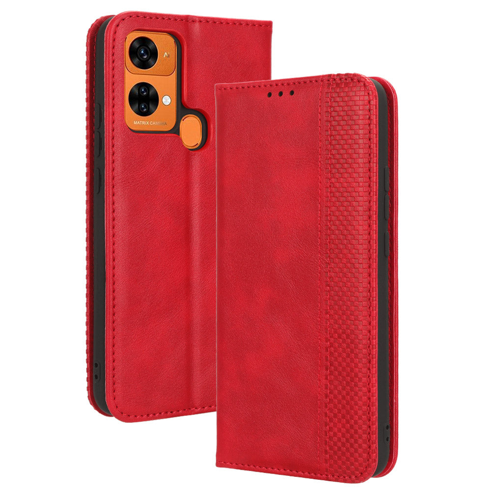 Retro Phone Case for Oukitel C33 , PU Leather Stand Wallet Phone Cover - Red