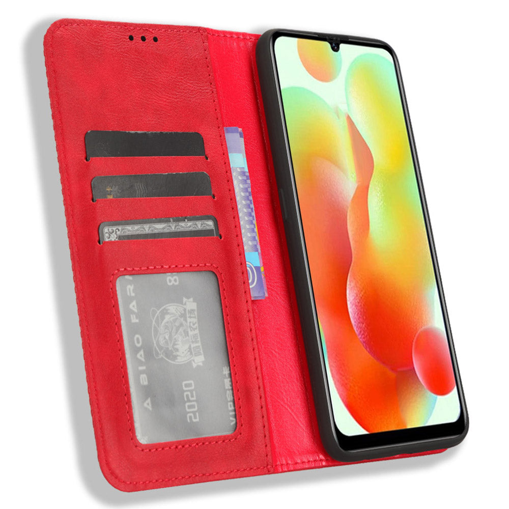 Retro Phone Case for Oukitel C33 , PU Leather Stand Wallet Phone Cover - Red