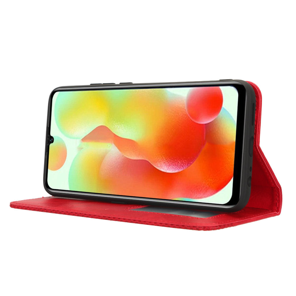 Retro Phone Case for Oukitel C33 , PU Leather Stand Wallet Phone Cover - Red