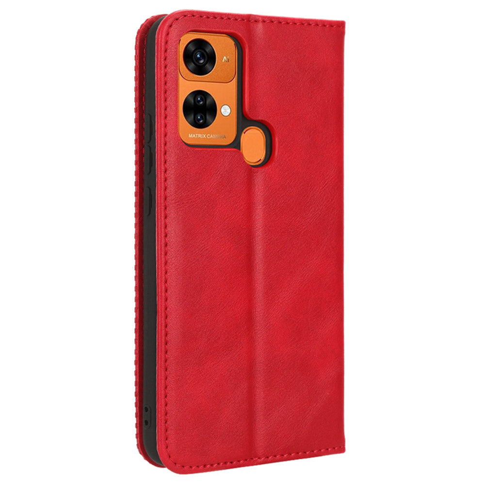Retro Phone Case for Oukitel C33 , PU Leather Stand Wallet Phone Cover - Red