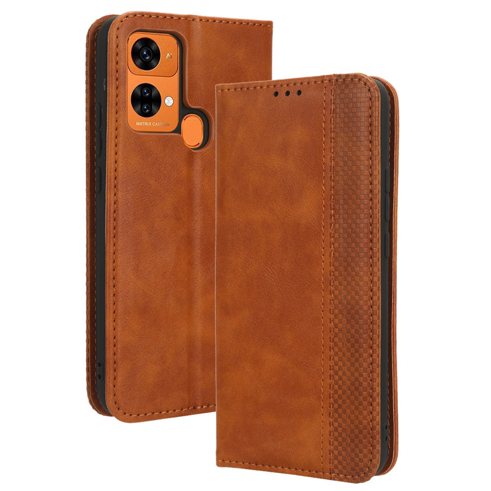 Retro Phone Case for Oukitel C33 , PU Leather Stand Wallet Phone Cover - Brown