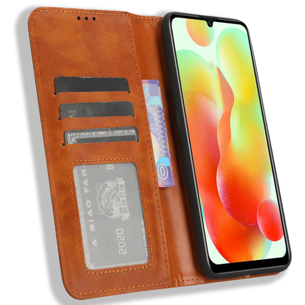 Retro Phone Case for Oukitel C33 , PU Leather Stand Wallet Phone Cover - Brown