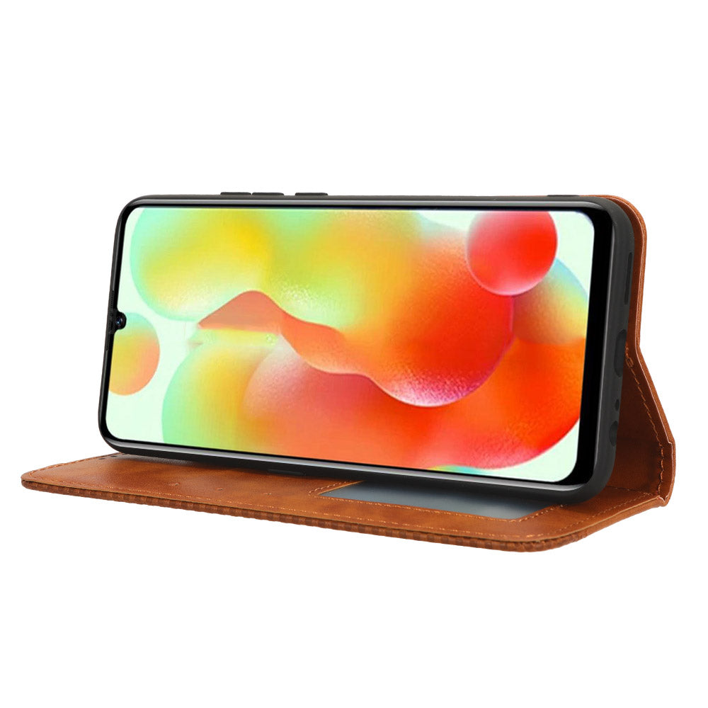 Retro Phone Case for Oukitel C33 , PU Leather Stand Wallet Phone Cover - Brown