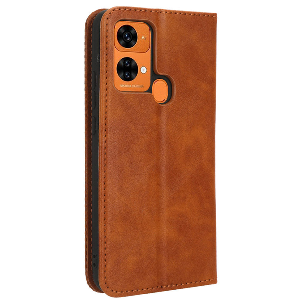 Retro Phone Case for Oukitel C33 , PU Leather Stand Wallet Phone Cover - Brown