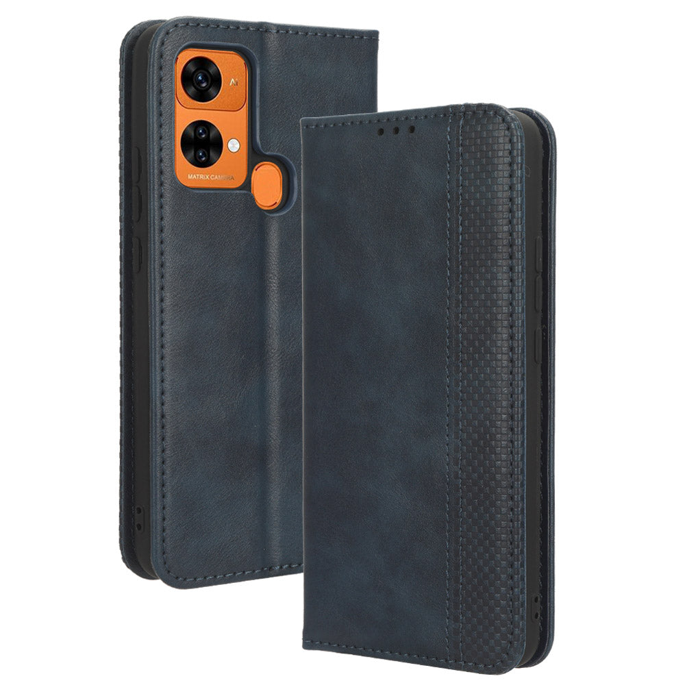 Retro Phone Case for Oukitel C33 , PU Leather Stand Wallet Phone Cover - Blue