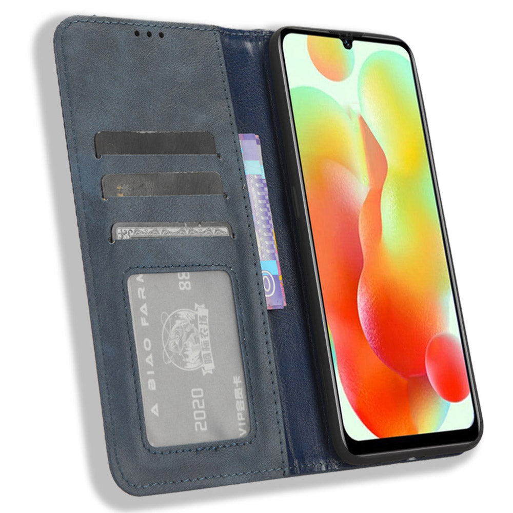 Retro Phone Case for Oukitel C33 , PU Leather Stand Wallet Phone Cover - Blue