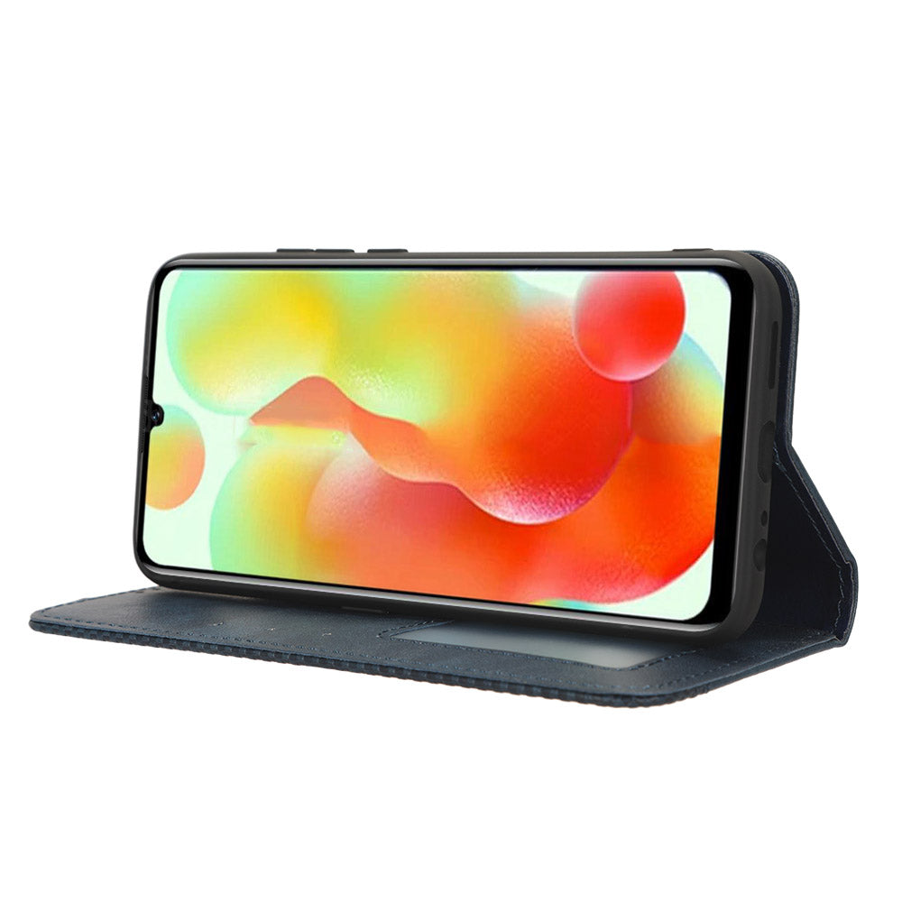 Retro Phone Case for Oukitel C33 , PU Leather Stand Wallet Phone Cover - Blue