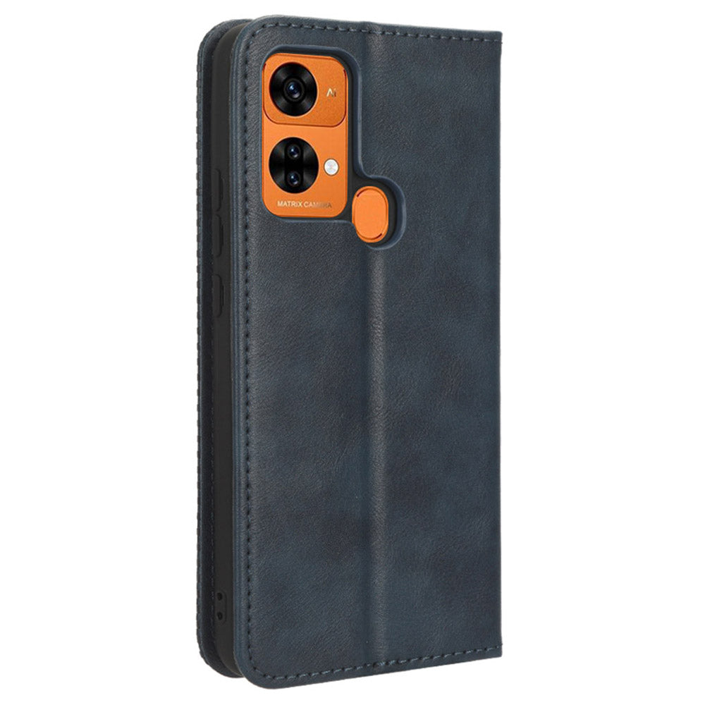 Retro Phone Case for Oukitel C33 , PU Leather Stand Wallet Phone Cover - Blue