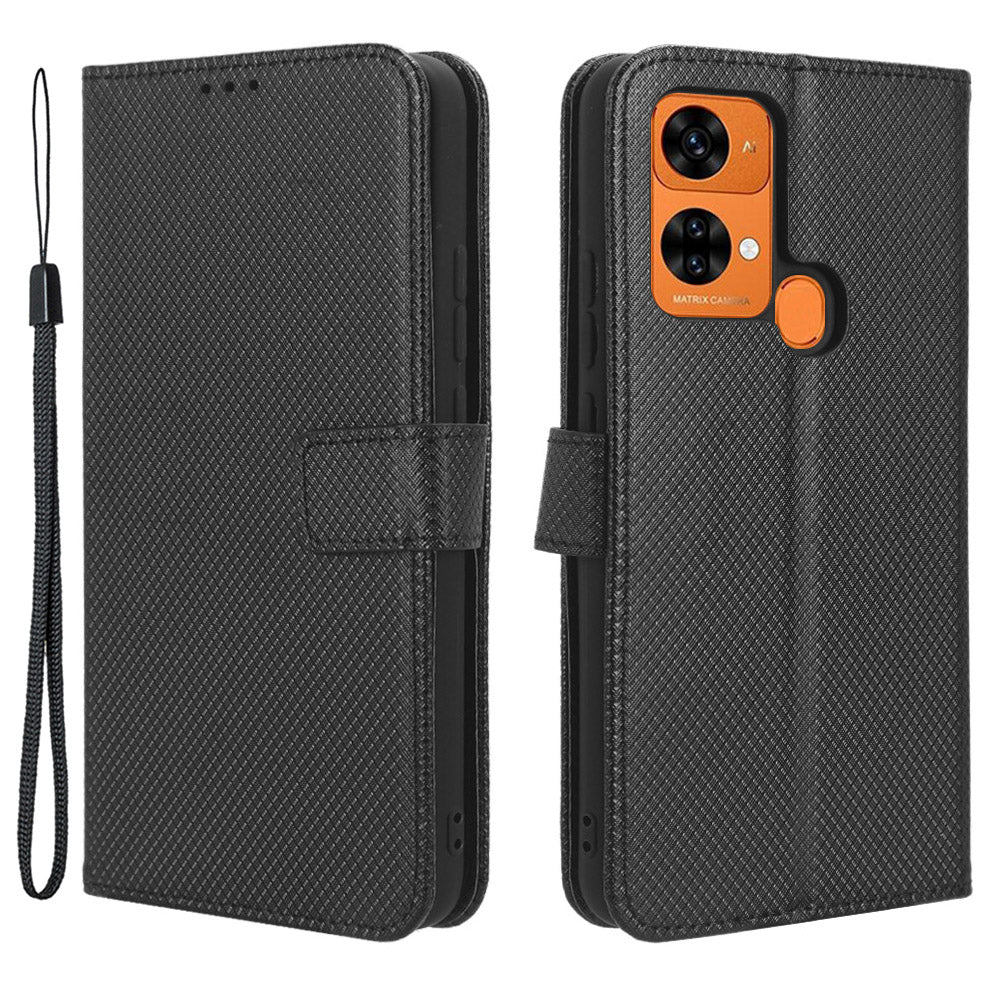 Uniqkart for Oukitel C33 PU Leather Wallet Phone Case Diamond Texture Stand Cover - Black