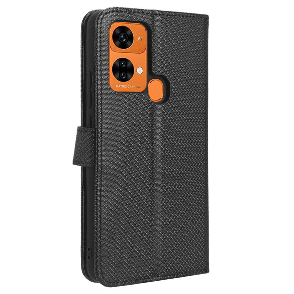 Uniqkart for Oukitel C33 PU Leather Wallet Phone Case Diamond Texture Stand Cover - Black