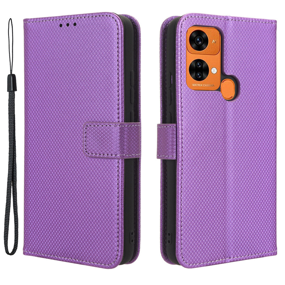 Uniqkart for Oukitel C33 PU Leather Wallet Phone Case Diamond Texture Stand Cover - Purple