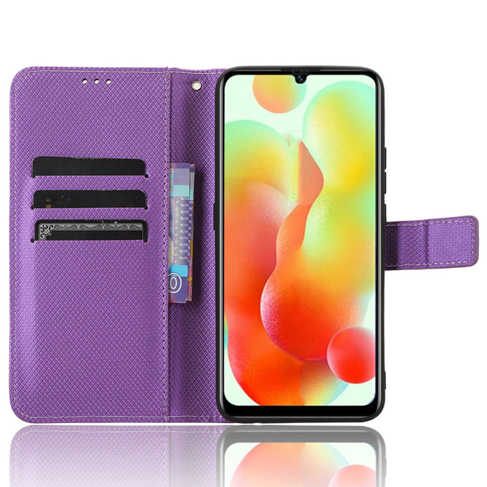 Uniqkart for Oukitel C33 PU Leather Wallet Phone Case Diamond Texture Stand Cover - Purple