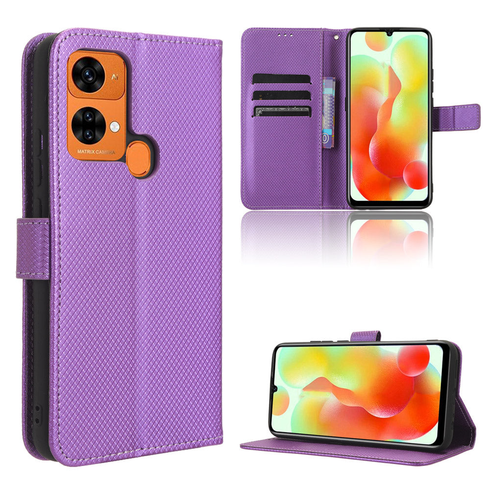 Uniqkart for Oukitel C33 PU Leather Wallet Phone Case Diamond Texture Stand Cover - Purple