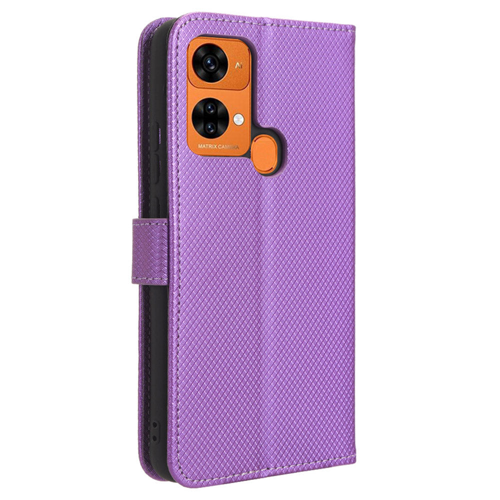 Uniqkart for Oukitel C33 PU Leather Wallet Phone Case Diamond Texture Stand Cover - Purple