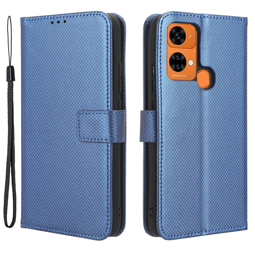 Uniqkart for Oukitel C33 PU Leather Wallet Phone Case Diamond Texture Stand Cover - Blue