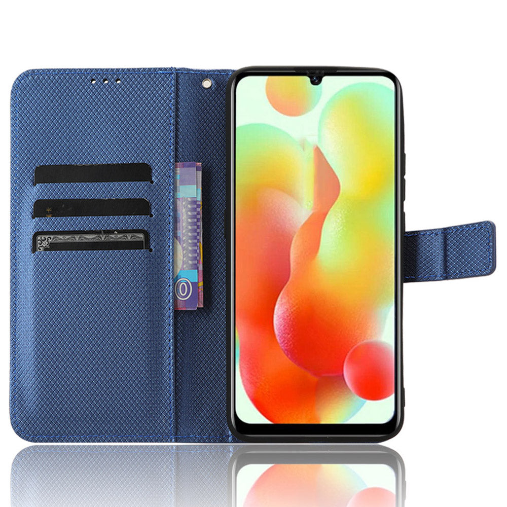 Uniqkart for Oukitel C33 PU Leather Wallet Phone Case Diamond Texture Stand Cover - Blue