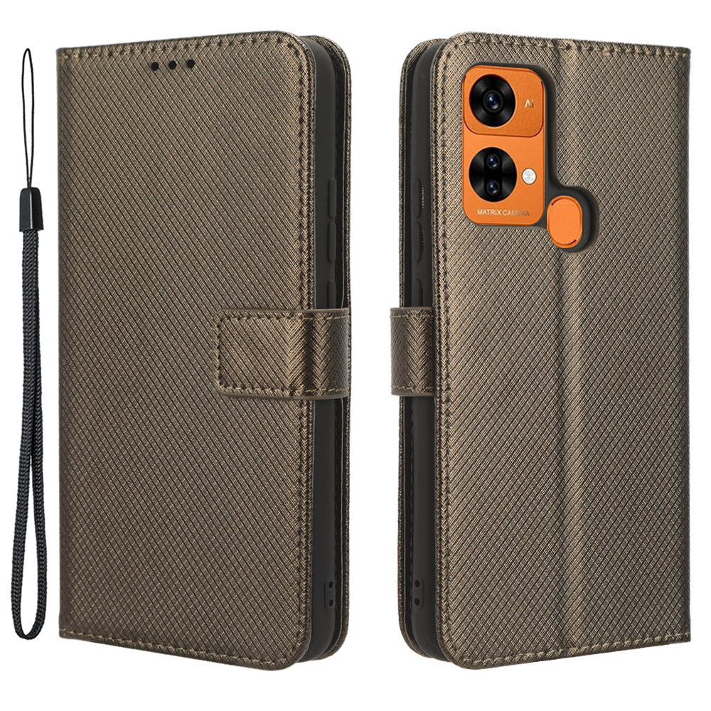 Uniqkart for Oukitel C33 PU Leather Wallet Phone Case Diamond Texture Stand Cover - Brown