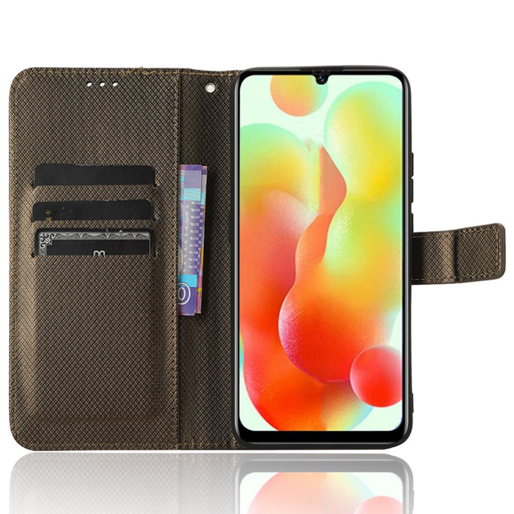 Uniqkart for Oukitel C33 PU Leather Wallet Phone Case Diamond Texture Stand Cover - Brown