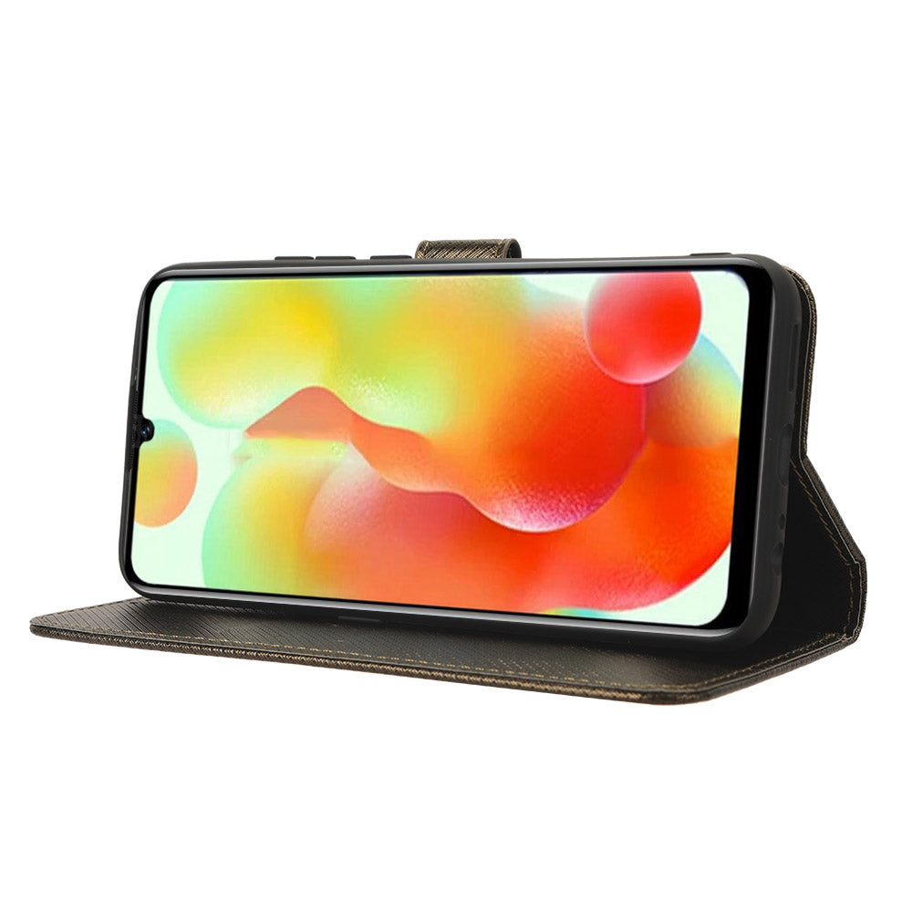 Uniqkart for Oukitel C33 PU Leather Wallet Phone Case Diamond Texture Stand Cover - Brown