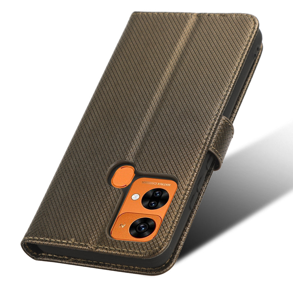 Uniqkart for Oukitel C33 PU Leather Wallet Phone Case Diamond Texture Stand Cover - Brown