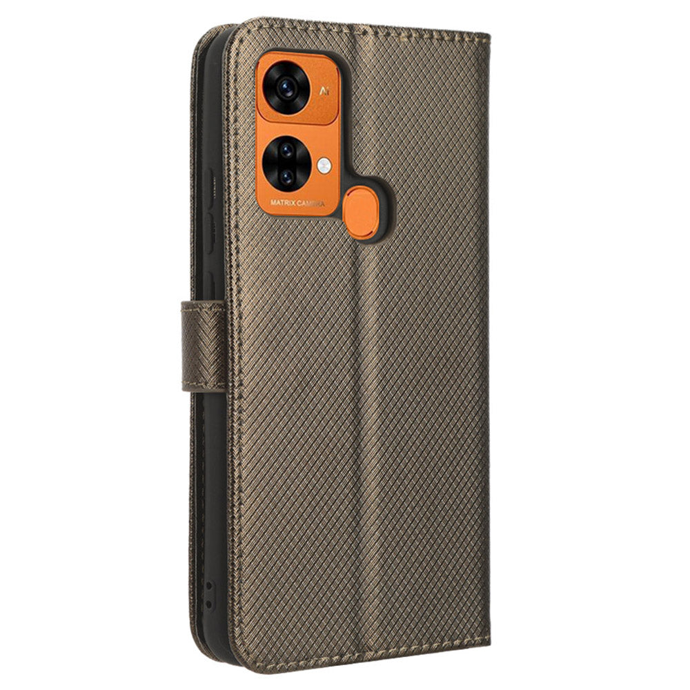 Uniqkart for Oukitel C33 PU Leather Wallet Phone Case Diamond Texture Stand Cover - Brown