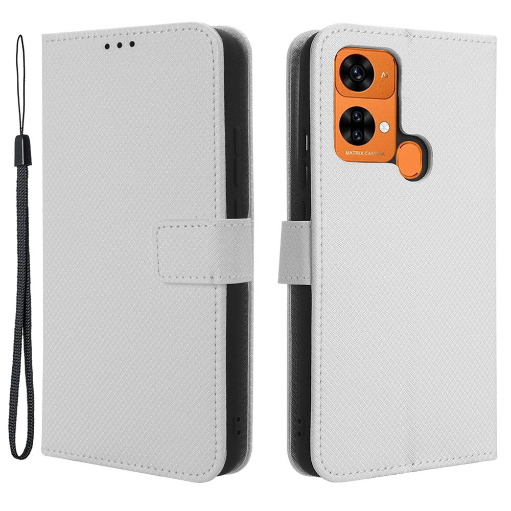 Uniqkart for Oukitel C33 PU Leather Wallet Phone Case Diamond Texture Stand Cover - White