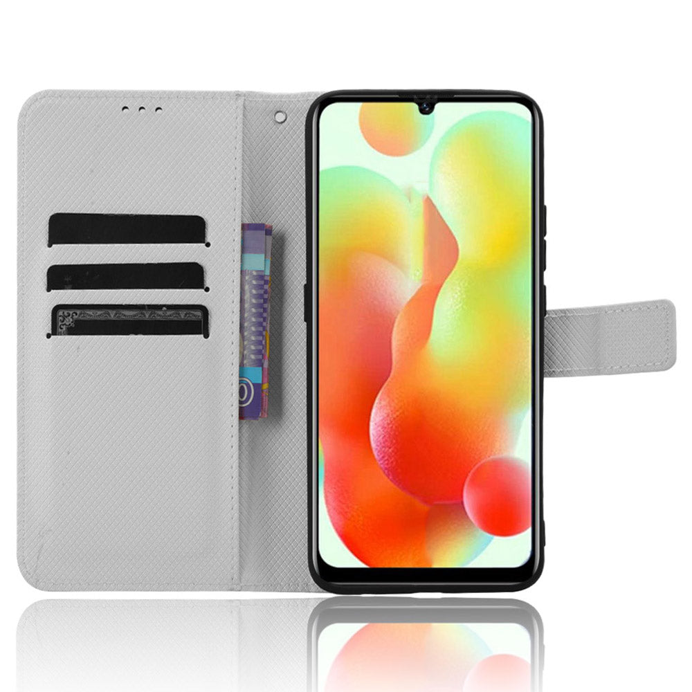 Uniqkart for Oukitel C33 PU Leather Wallet Phone Case Diamond Texture Stand Cover - White
